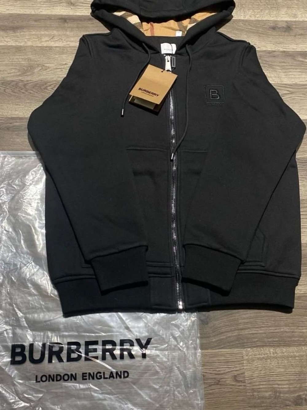 Black Burberry Zip Up Hoodie